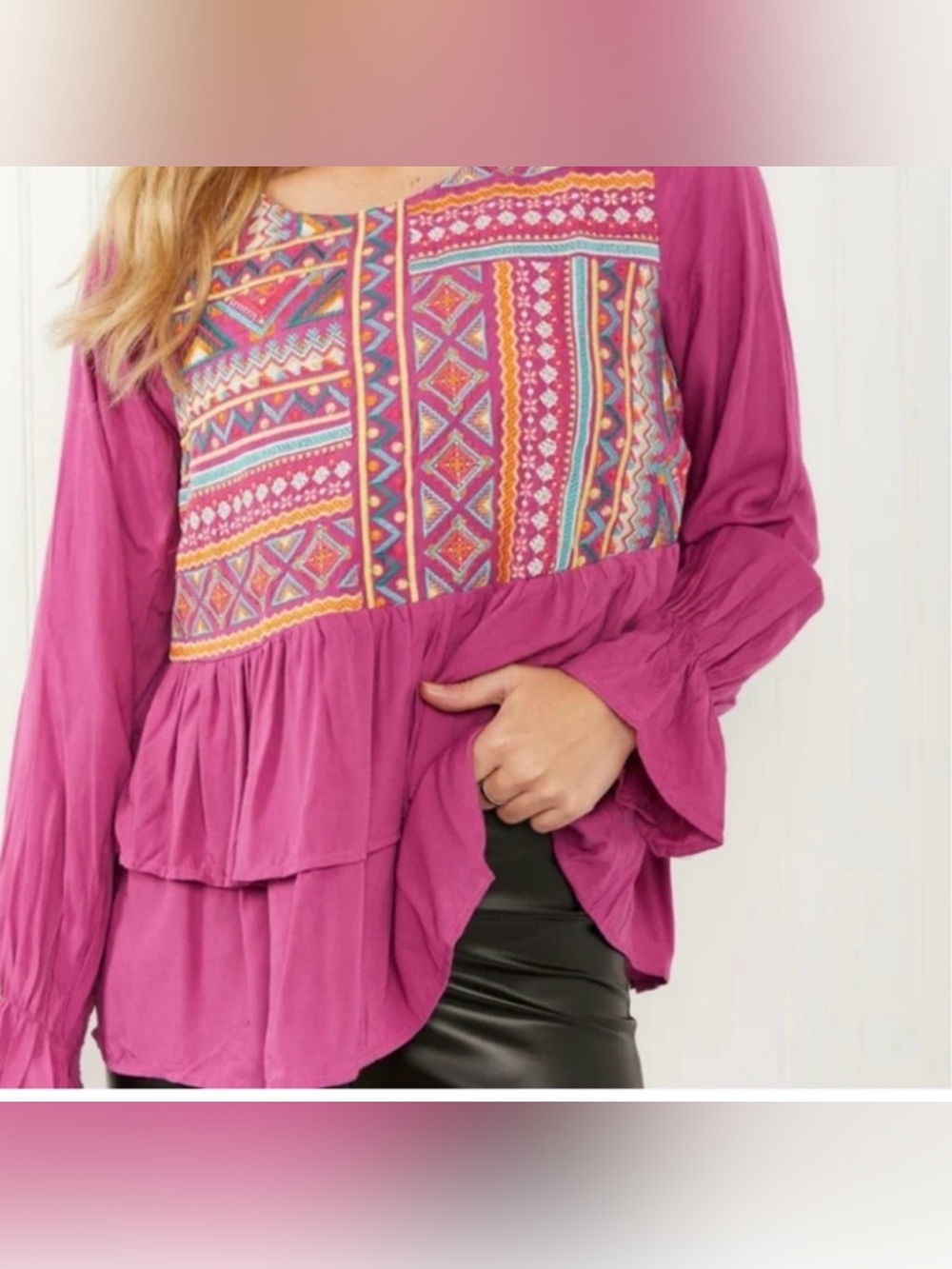 Savannah Jane magenta boho flowy long sleeve top